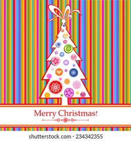 Christmas greeting card. Celebration background with Christmas tree and place for your text. Vector Illustration 