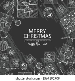 Christmas greeting card. chalk drawing style. Vector illustration. Christmas invitation design template.