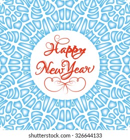 Christmas greeting card with clock on background of cracked pieces of ice