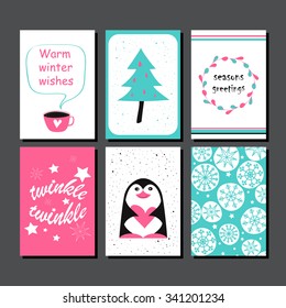 Christmas Greeting Card Collection. Hand drawn design for winter holiday gift tags, stickers and labels, calendars, posters, prints, invitations.