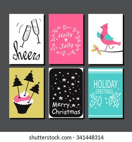 Christmas Greeting Card Collection. Hand drawn design for winter holiday gift tags, stickers and labels, calendars, posters, prints, invitations.