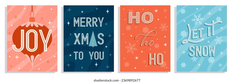 Christmas greeting card collection. Holiday poster, flyer, postcard, invitation design with lettering.