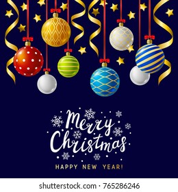 Christmas greeting card with color Xmas balls