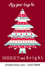 christmas greeting card with colorful  abstract tree, vector illustration, eps 10 with transparency 