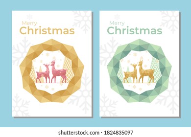 Christmas greeting card concept, reindeer couple in low poly triangle style, Vector illustration.