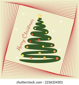 Christmas Greeting Card in Continuous Tree Line and Red Color Frame
