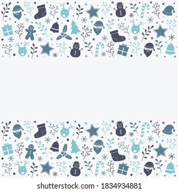 Christmas greeting card with copyspace. Xmas background with decorative icons. Vector