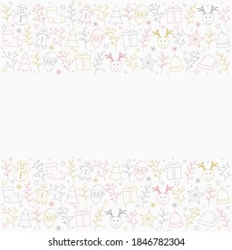 Christmas greeting card with copyspace. Xmas background with decorative icons. Vector