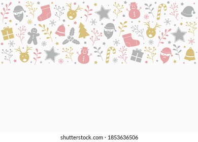 Christmas greeting card with copyspace. Xmas background with decorative icons. Vector