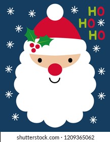 Christmas Greeting Card With Cute Cartoon Santa Claus Face
