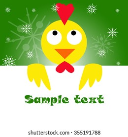 Christmas greeting card with cute chicken and place for your text.