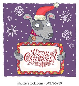 Christmas greeting card with cute dog
