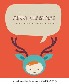 Christmas greeting card - cute girl deer with speech bubble