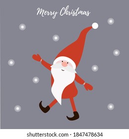 Christmas greeting card with cute gnome. Vector illustration.