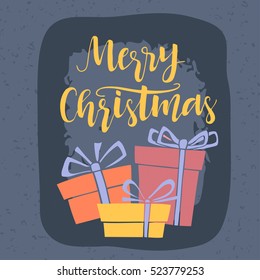 Christmas greeting card with cute hand drawn lettering. Perfect holiday design elements for decorations