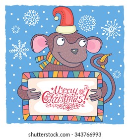 Christmas greeting card with cute monkey
