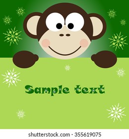 Christmas greeting card with cute monkey and place for your text.