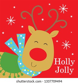 christmas greeting card with cute reindeer design