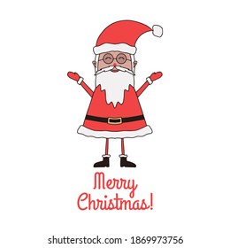 Christmas greeting card with cute Santa Claus on white background.