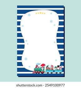 Christmas greeting card, cute Santa Claus and friends