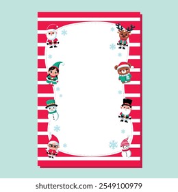 Christmas greeting card, cute Santa Claus and friends