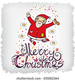 Christmas greeting card with cute Santa Claus.