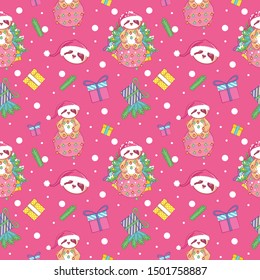 christmas greeting card with cute sloth