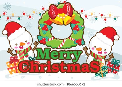 Christmas greeting card is a cute snowman figure vector and a lot of gifts.