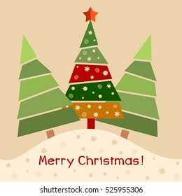Christmas greeting card. Christmas decorated tree. vector illustration