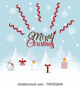 Christmas Greeting Card with Christmas decorations. Vector illustration.