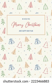 Christmas greeting card with decorative trees. Vector illustration
