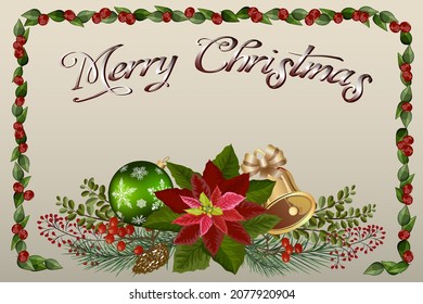 Weihnachtsgrußkarte mit Dekor.Farbige Vektorgrafik mit Weihnachtsgrüßen und schöner Dekoration.