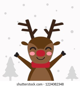 Christmas Greeting Card with Christmas Deer, Vector cartoon illustration and typography poster, Xmas design.