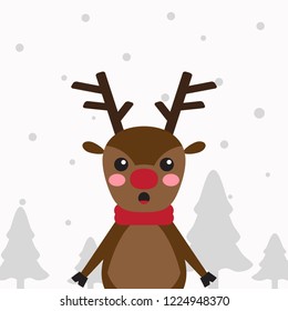 Christmas Greeting Card with Christmas Deer, Vector cartoon illustration and typography poster, Xmas design.