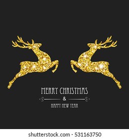 Christmas greeting card with deer. Christmas vector design.