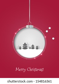 Christmas greeting card design with bauble ornament. Vector illustration