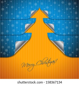 Christmas greeting card design with bent stickers shaping christmas tree