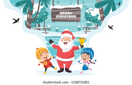 Christmas Greeting Card Design With Cartoon Characters