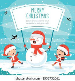 Christmas Greeting Card Design With Cartoon Characters