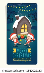 Christmas Greeting Card Design With Cartoon Characters