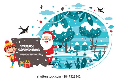 Christmas Greeting Card Design With Cartoon Characters