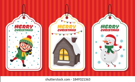 Christmas Greeting Card Design With Cartoon Characters