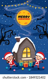 Christmas Greeting Card Design With Cartoon Characters