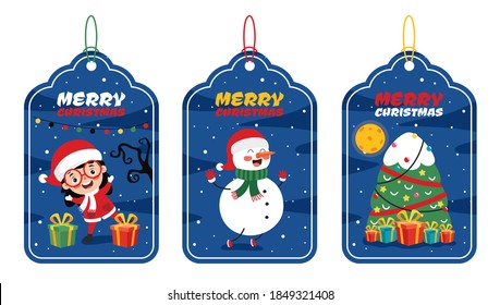 Christmas Greeting Card Design With Cartoon Characters