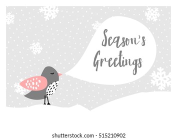 Christmas greeting card design with a cute bird and a speech bubble. Modern winter season postcard, brochure, wall art design.