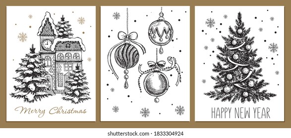 Christmas Greeting card. Design element in doodle style.