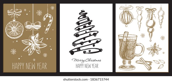 Tarjeta de felicitación de Navidad. Elemento de diseño en estilo doodle.	