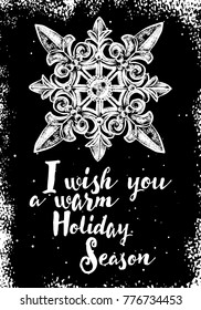 Christmas greeting card design in frame and writing calligraphy illustration. Vector.