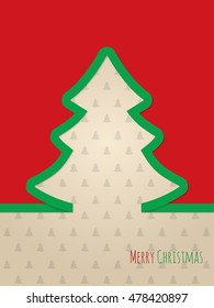 Christmas greeting card design with green ribbon tree and christmastree pattern background