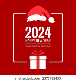 Christmas greeting card design, happy 2024 New Year over red background